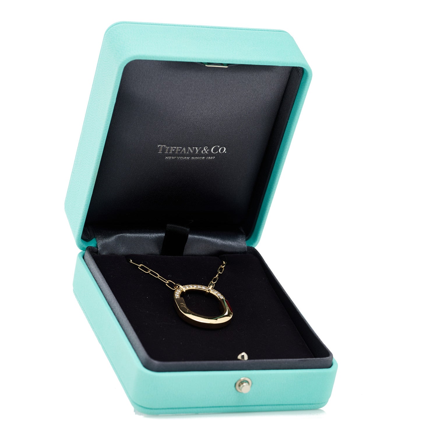Tiffany 18K Yellow Gold Diamond Medium Lock Pendant Necklace 6 of 6