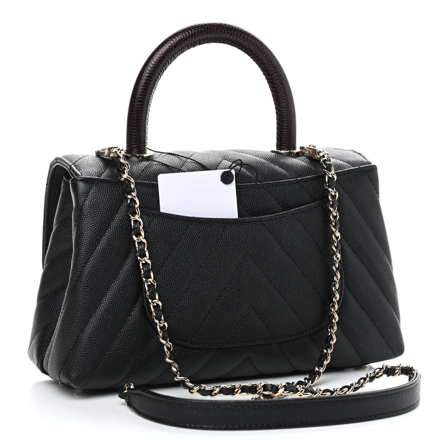 Caviar Lizard Embossed Chevron Quilted Mini Coco Handle Flap Black