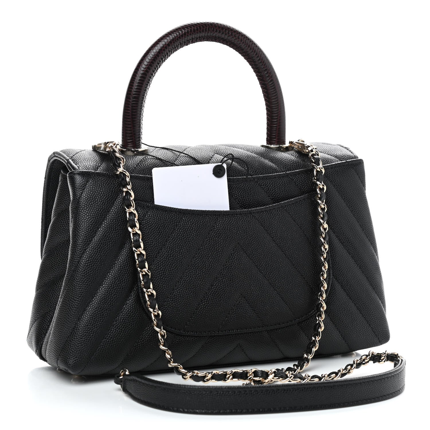Chanel Caviar Lizard Embossed Chevron Quilted Mini Coco Handle Flap Black 3 of 9