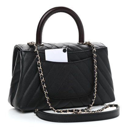 Chanel Caviar Lizard Embossed Chevron Quilted Mini Coco Handle Flap Black 3 of 9