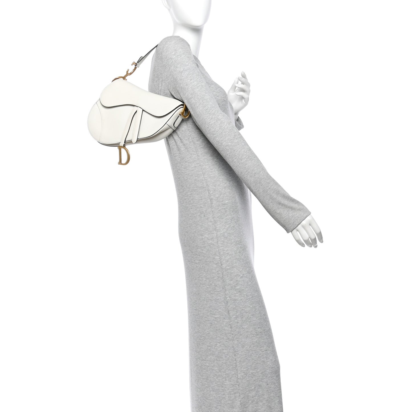 Grained Calfskin Saddle Bag White