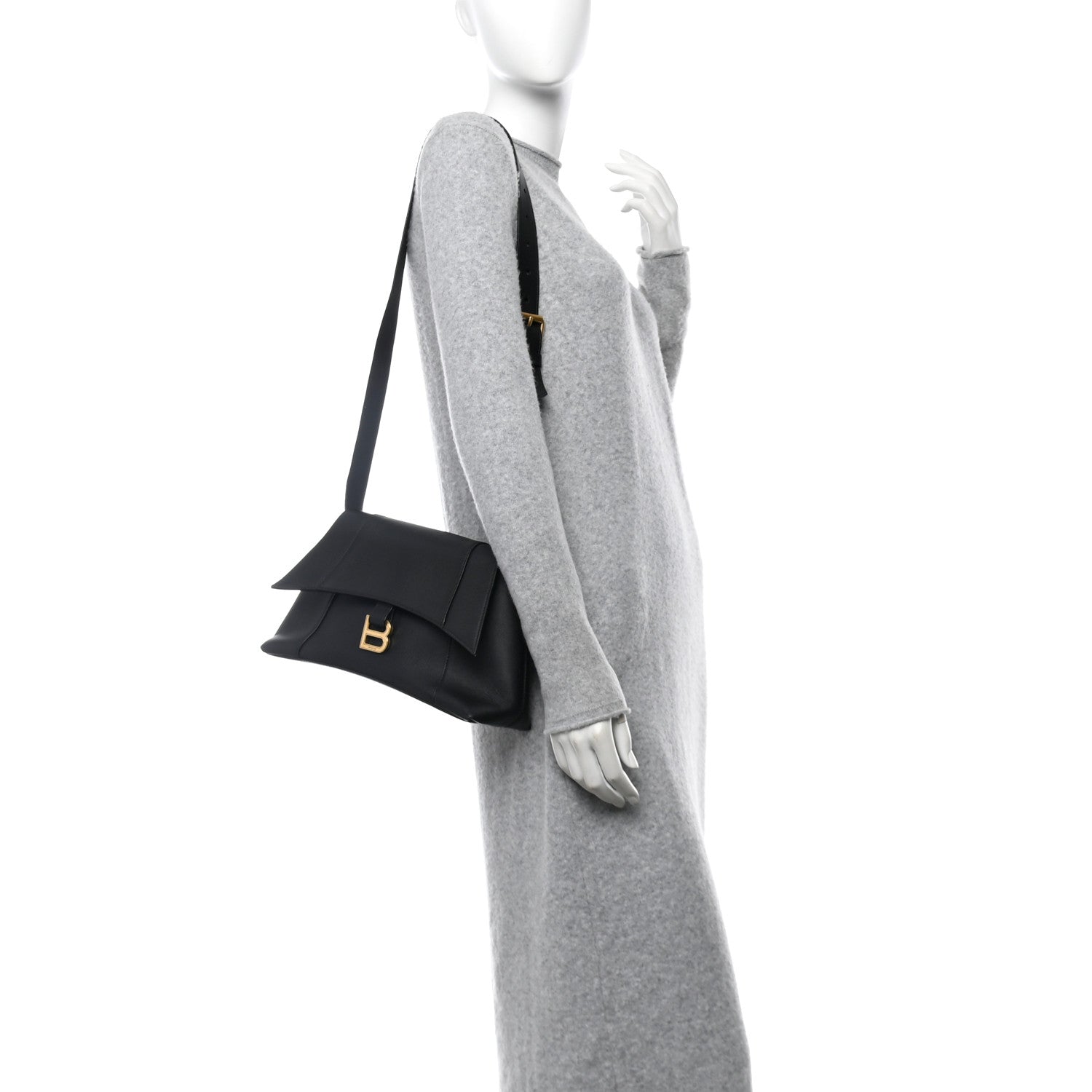 Balenciaga Semi Shiny Smooth Calfskin Small Downtown Shoulder Bag Black 2 of 12