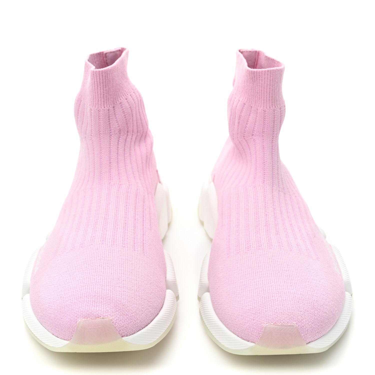Balenciaga Ribbed Knit Womens Speed 2.0 Transparent Sole Sneakers 39 Pink White 2 of 9