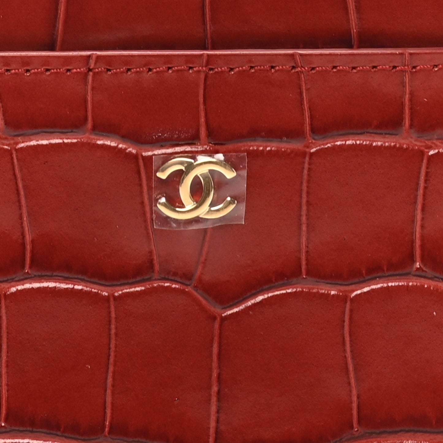 Calfskin Crocodile Embossed Crococo Card Holder Burgundy