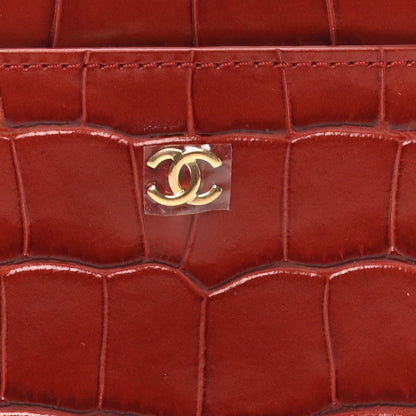 Chanel Calfskin Crocodile Embossed Crococo Card Holder Burgundy 9 of 10