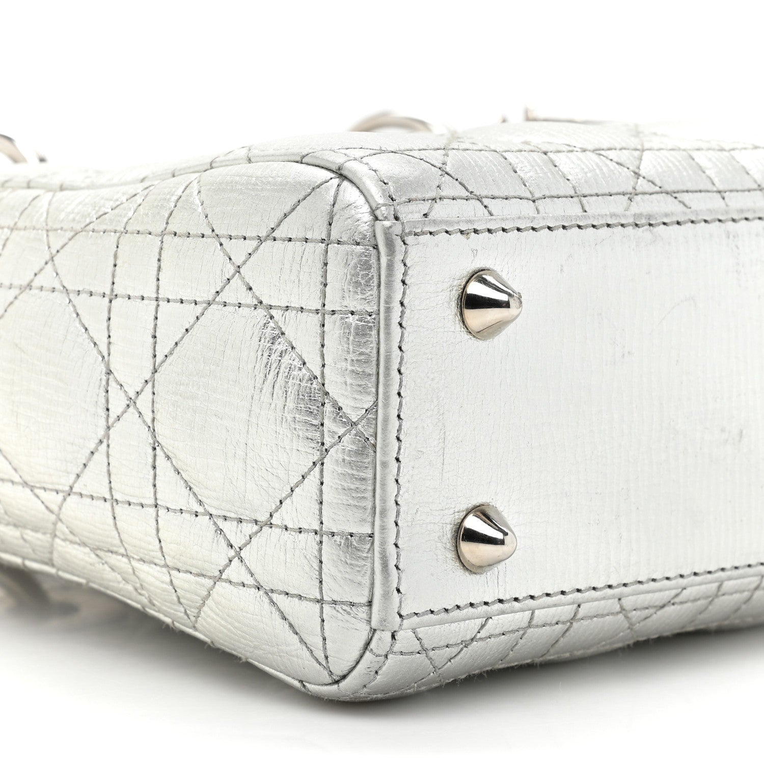 Christian Dior Metallic Grained Calfskin Cannage Small Lucky Badges My Lady Dior Silver 8 of 9