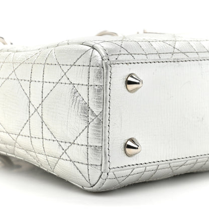 Christian Dior Metallic Grained Calfskin Cannage Small Lucky Badges My Lady Dior Silver 8 of 9