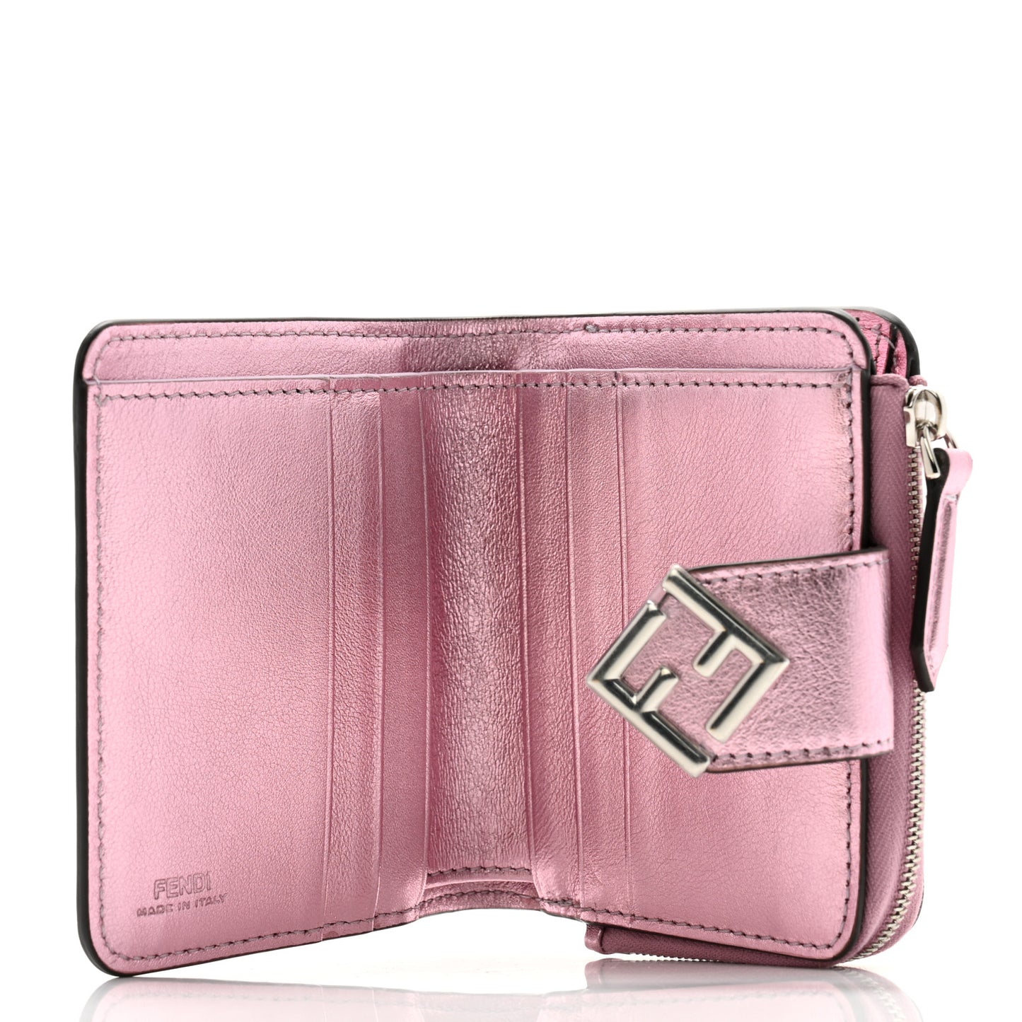 Vitello Laminato FF Diamonds Compact Wallet Rosa Palladio