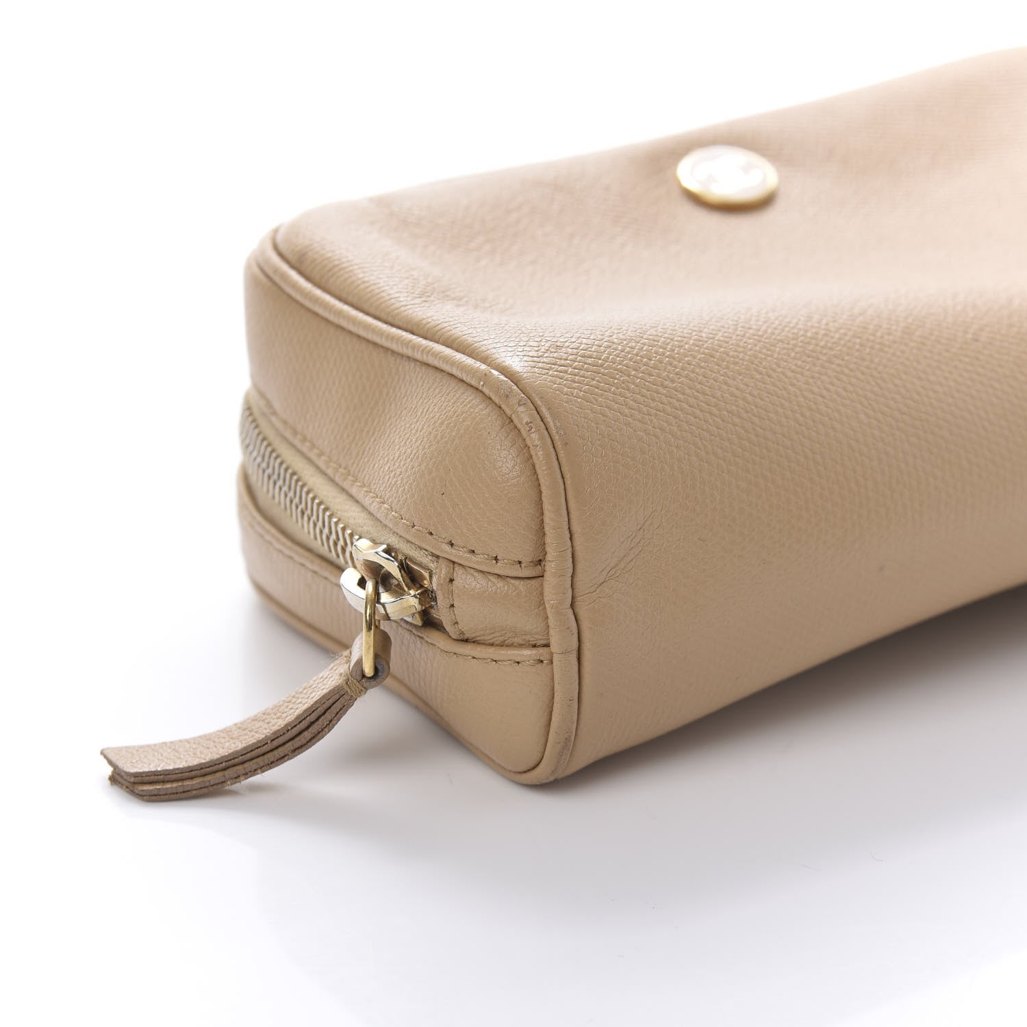 Chanel Grained Calfskin CC Button Medium Pouch Cosmetic Case Beige 6 of 11