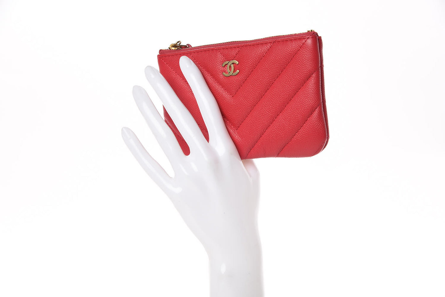 Caviar Chevron Quilted Small Ancient Greek Charms Cosmetic Case Dark Pink
