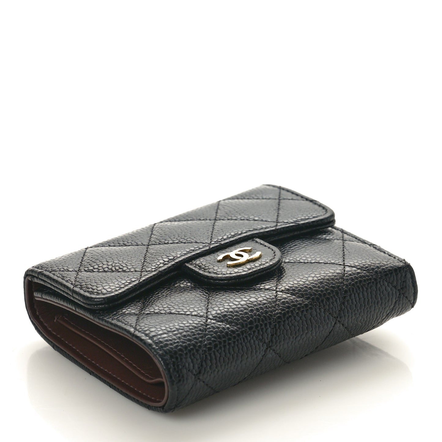 Caviar Quilted Compact Flap Wallet Black