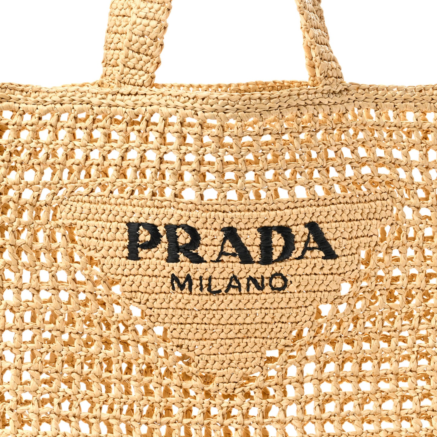Yarn Raffia Effect Crochet Logo Embroidered Tote Bag Naturale
