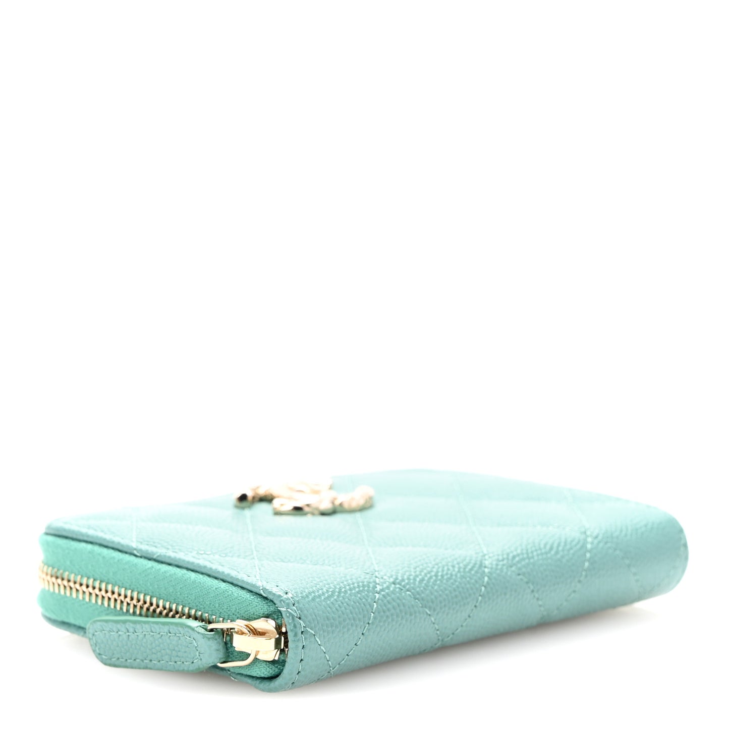 Caviar Quilted Zip Around Coin Purse Wallet Light Green
