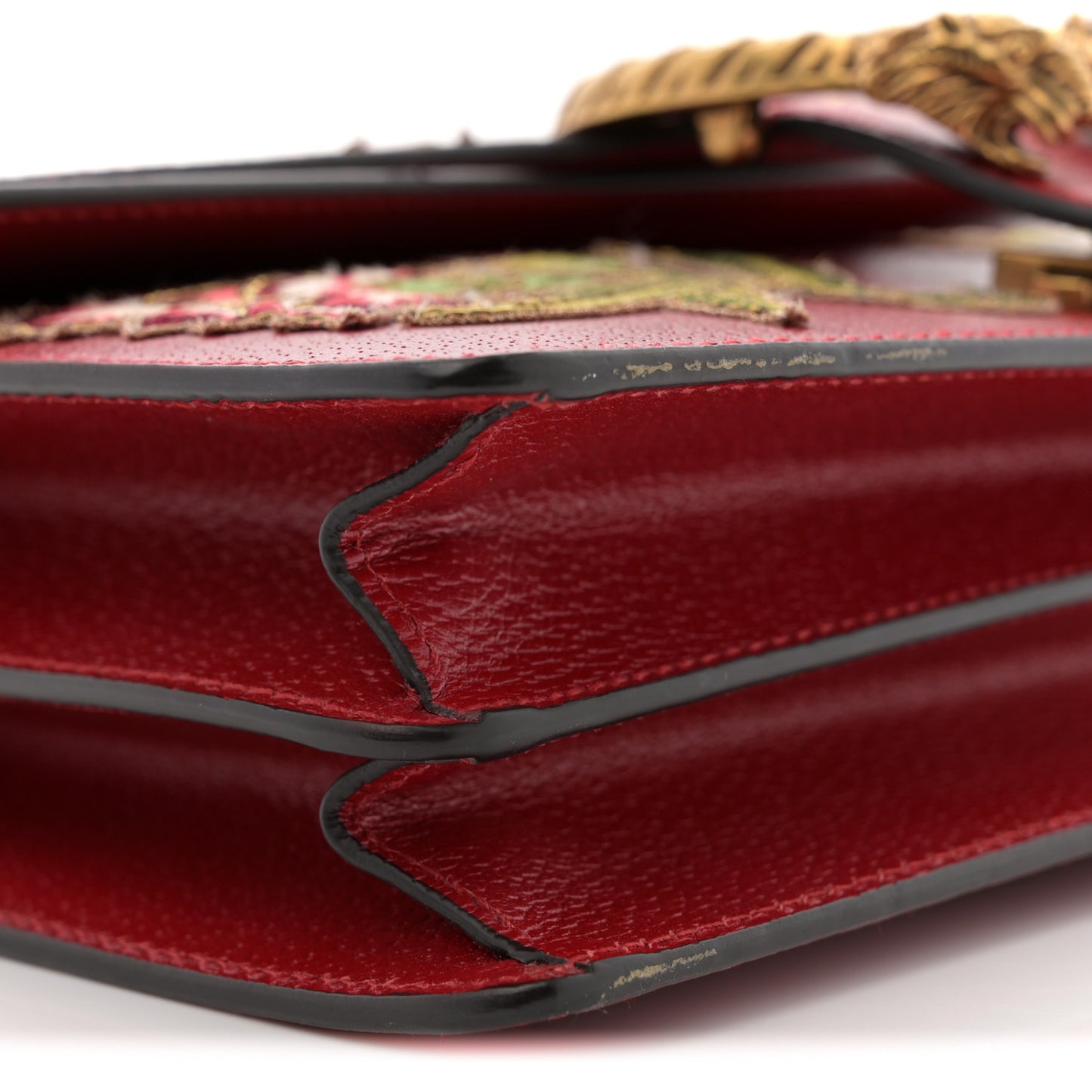 Calfskin Web Floral Embroidered Small Dionysus Shoulder Bag Hibiscus Red