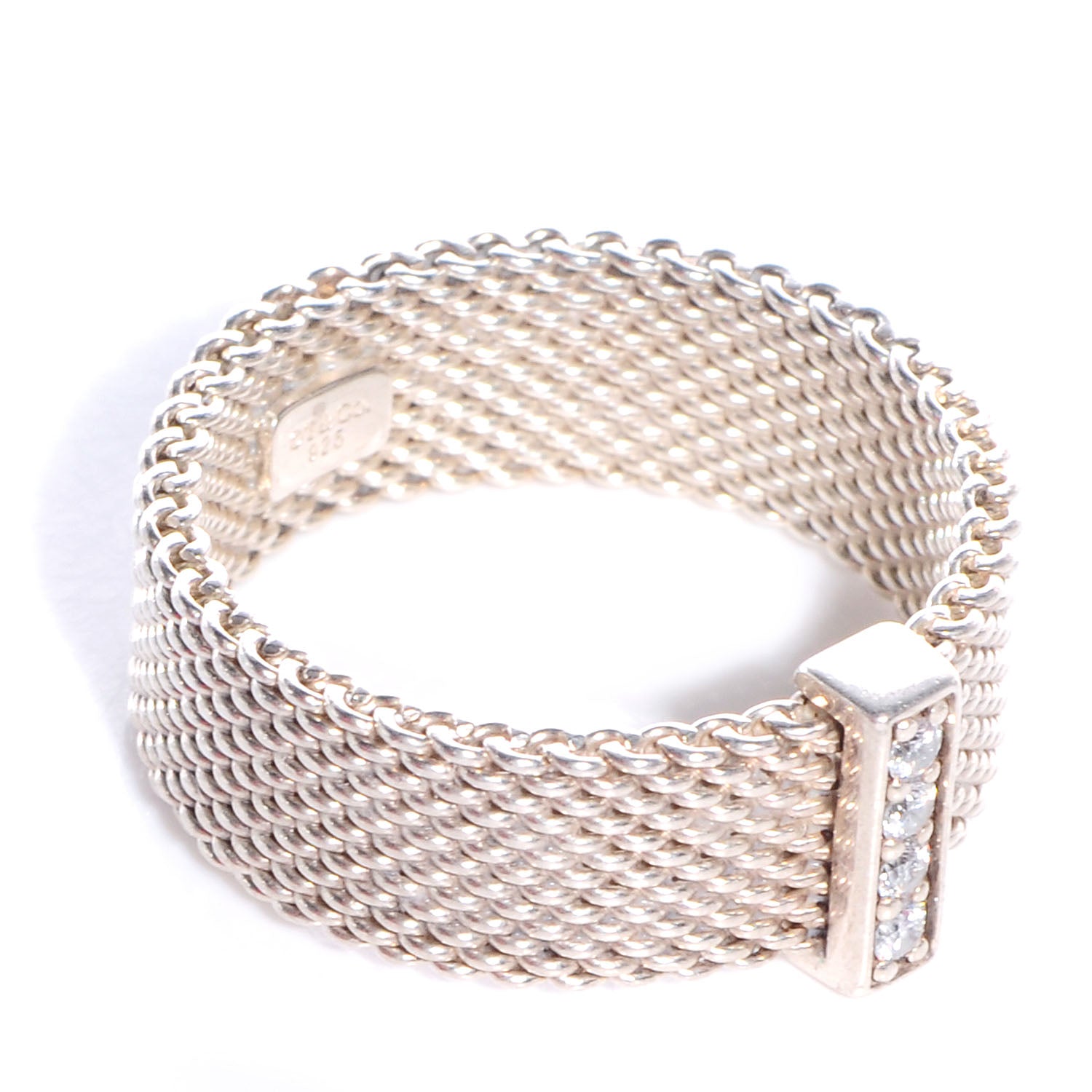 Tiffany Sterling Silver Diamond Mesh Somerset Ring 54 7 3 of 5