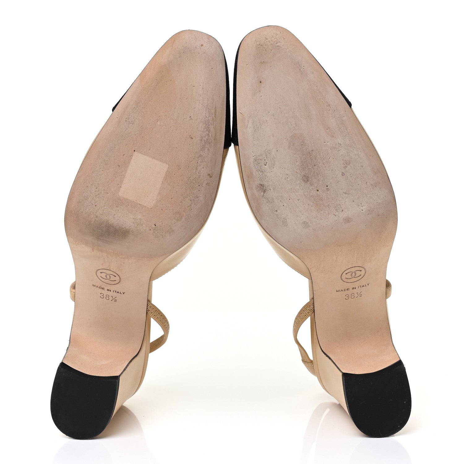 Chanel Goatskin Grosgrain Cap Toe CC Slingback Sandals 38.5 Beige Black 5 of 8