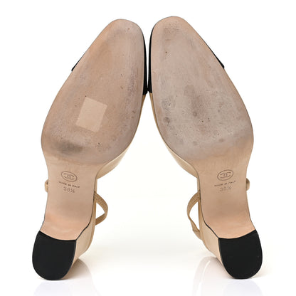Chanel Goatskin Grosgrain Cap Toe CC Slingback Sandals 38.5 Beige Black 5 of 8