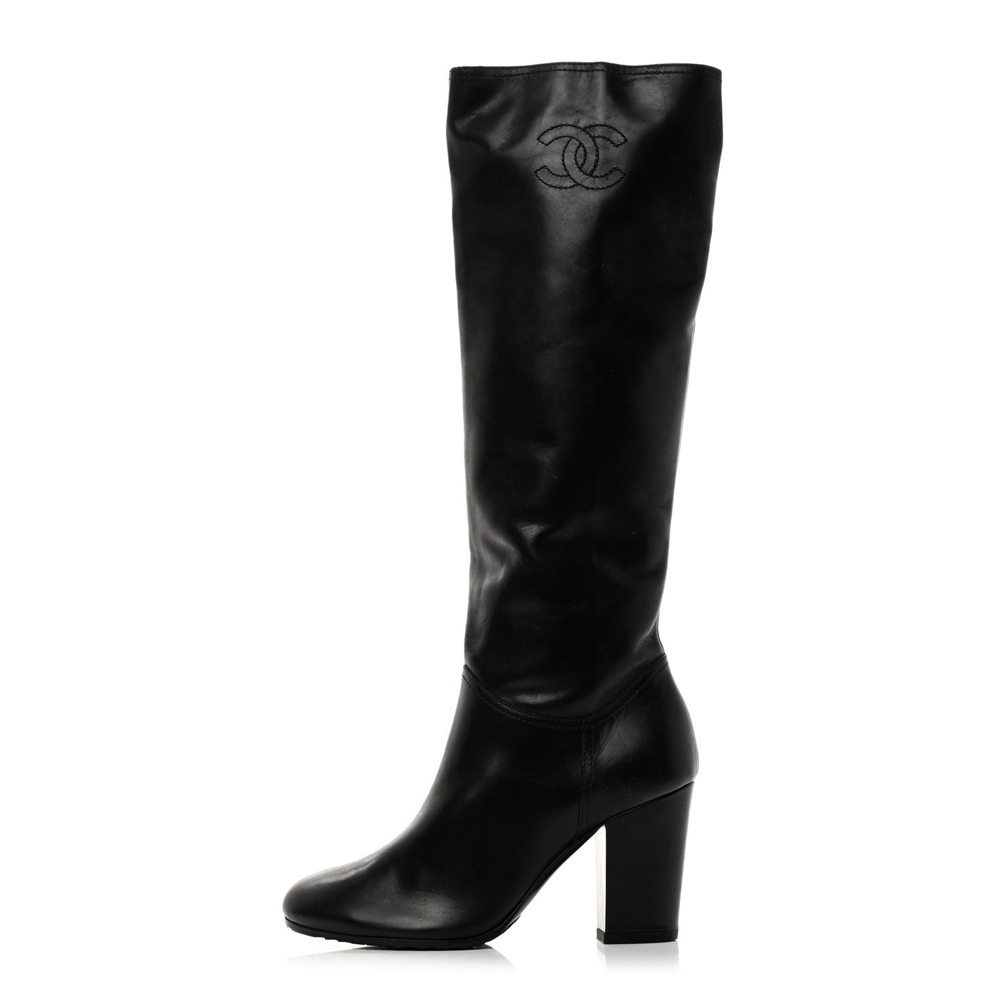 Calfskin Tall CC Boots 37.5 Black