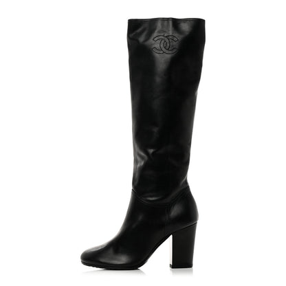Chanel Calfskin Tall CC Boots 37.5 Black 1 of 11