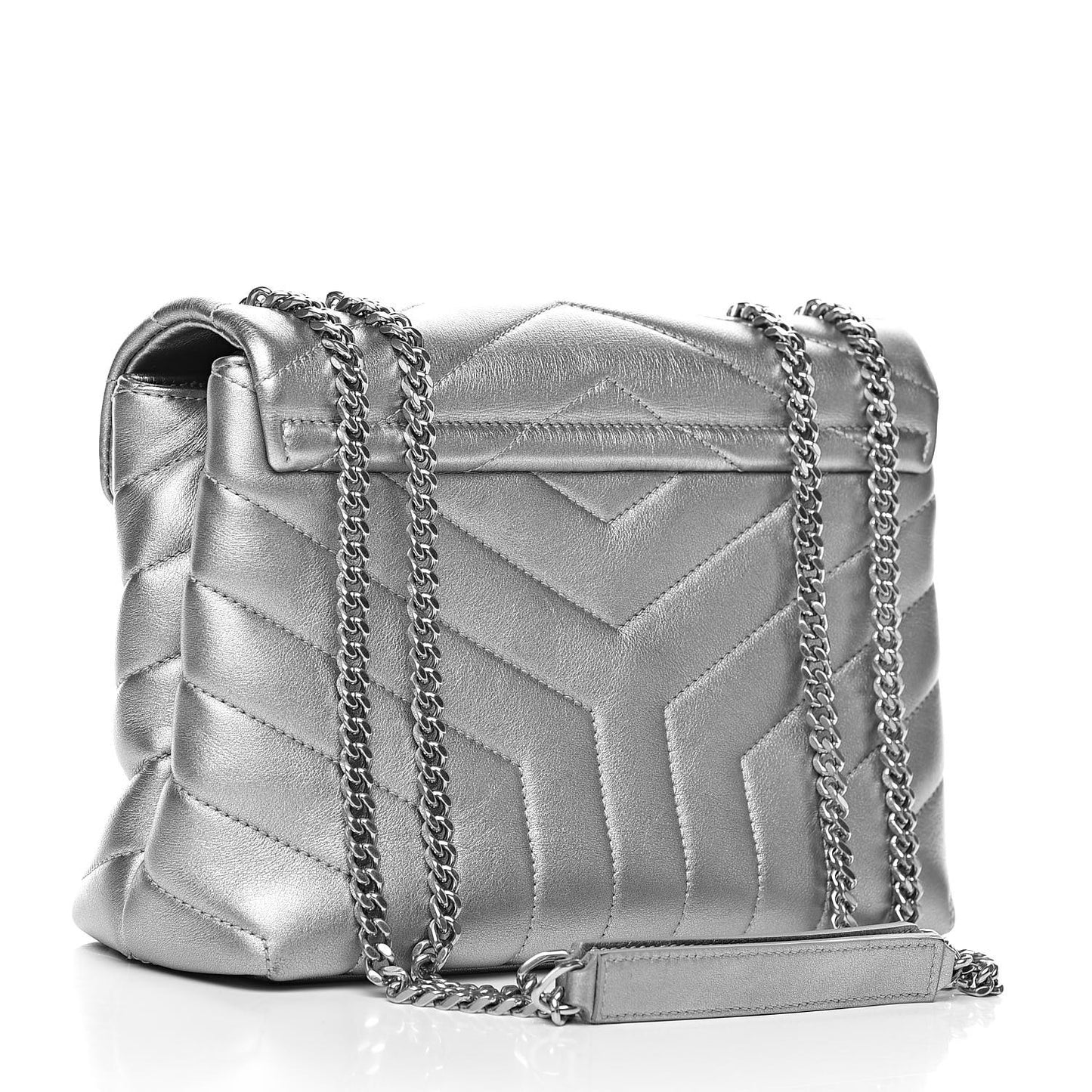 Metallic Calfskin Y Quilted Monogram Small Loulou Chain Satchel Silver
