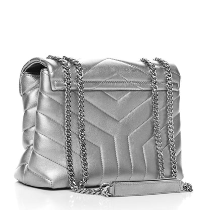Saint Laurent Metallic Calfskin Y Quilted Monogram Small Loulou Chain Satchel Silver 3 of 10