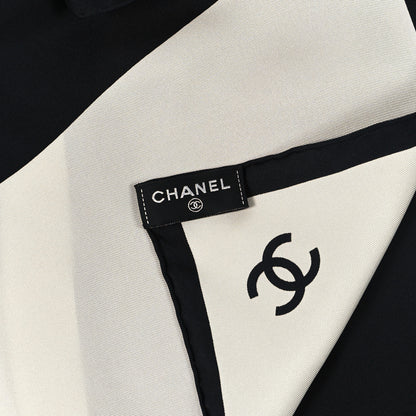 Chanel Silk CC Square Scarf Ecru Black 3 of 3