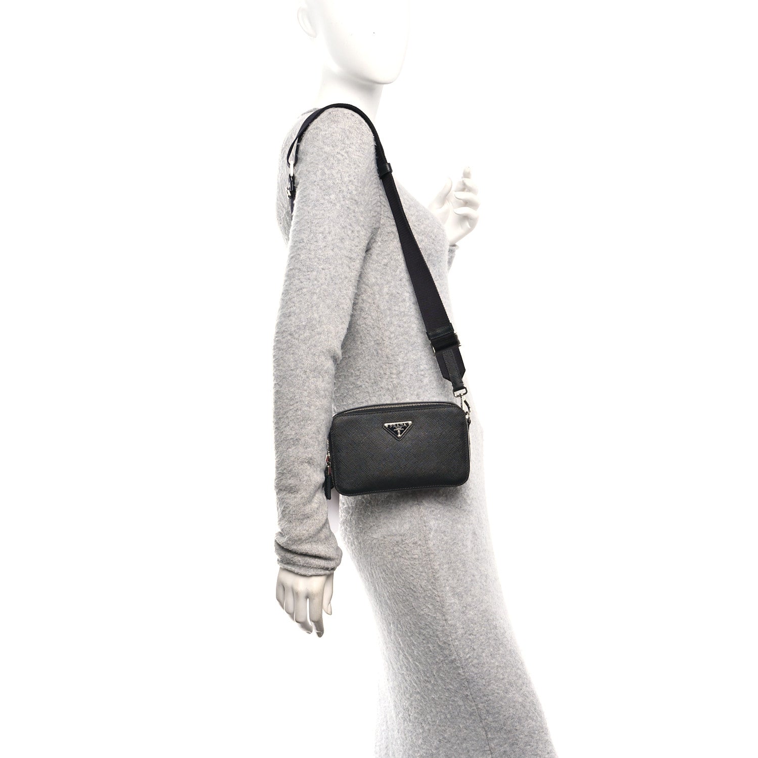 Prada Saffiano Travel Small Brique Crossbody Bag Black 2 of 10