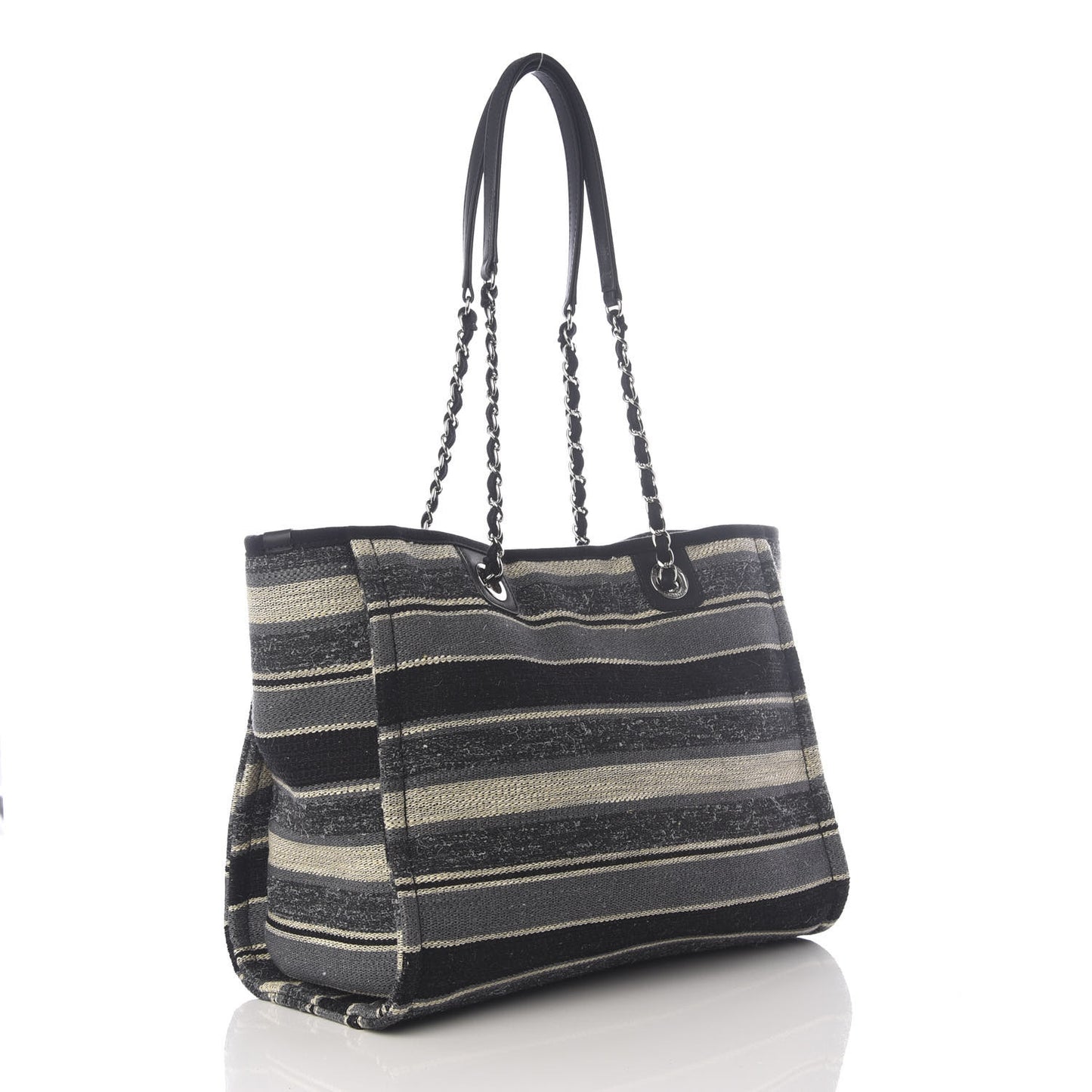 Striped Canvas Small Deauville Tote Dark Grey