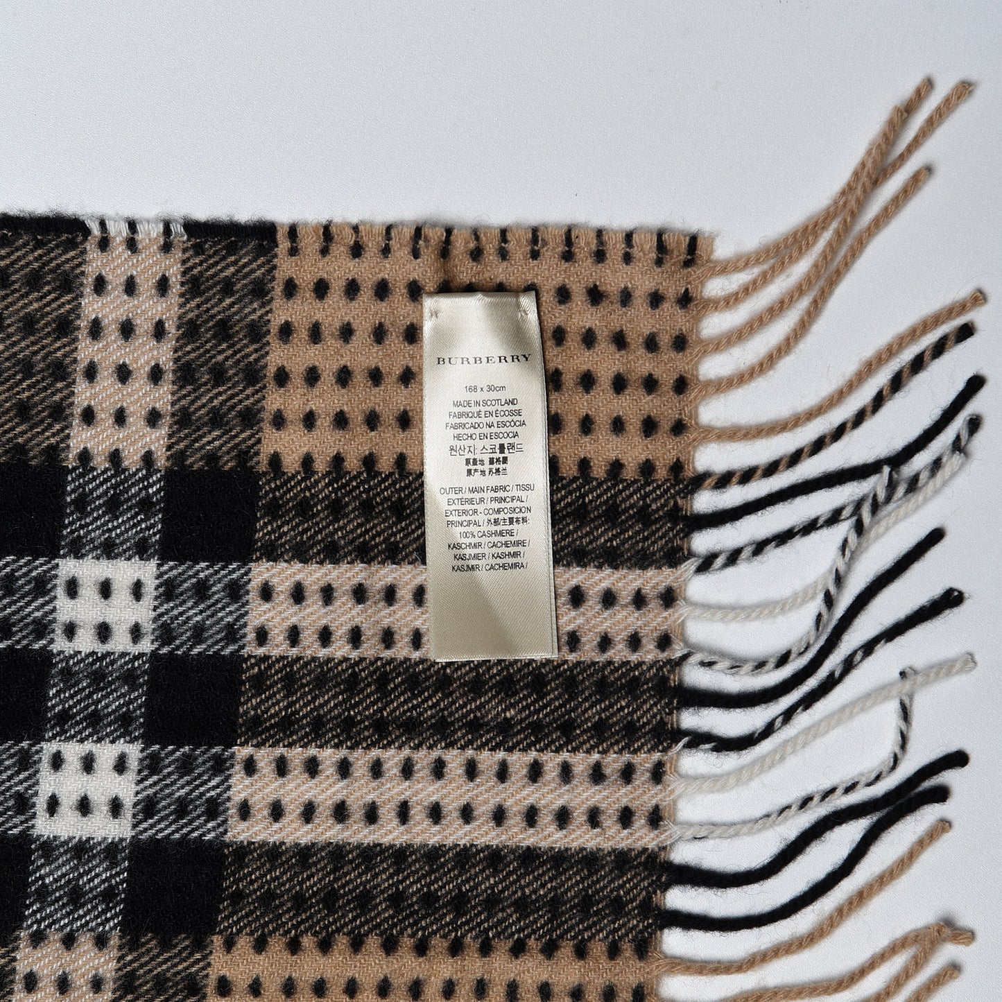 Cashmere Military Stitch Giant Check Scarf Camel