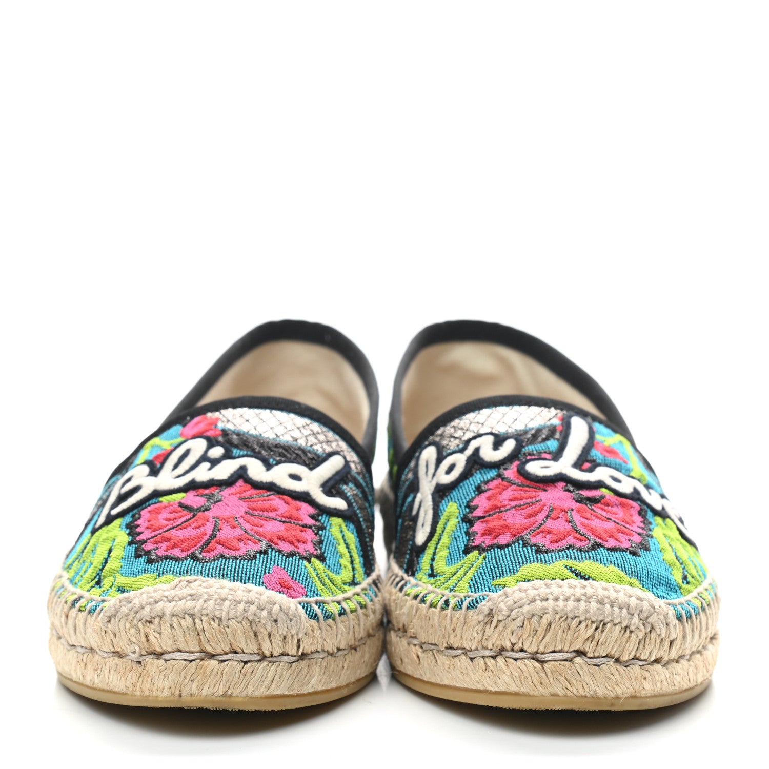 Gucci Tapestry Brocade Blind For Love Espadrilles 37 Acquamarine Green Black 2 of 7