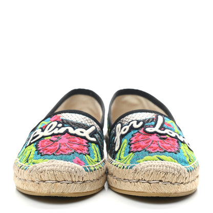 Gucci Tapestry Brocade Blind For Love Espadrilles 37 Acquamarine Green Black 2 of 7