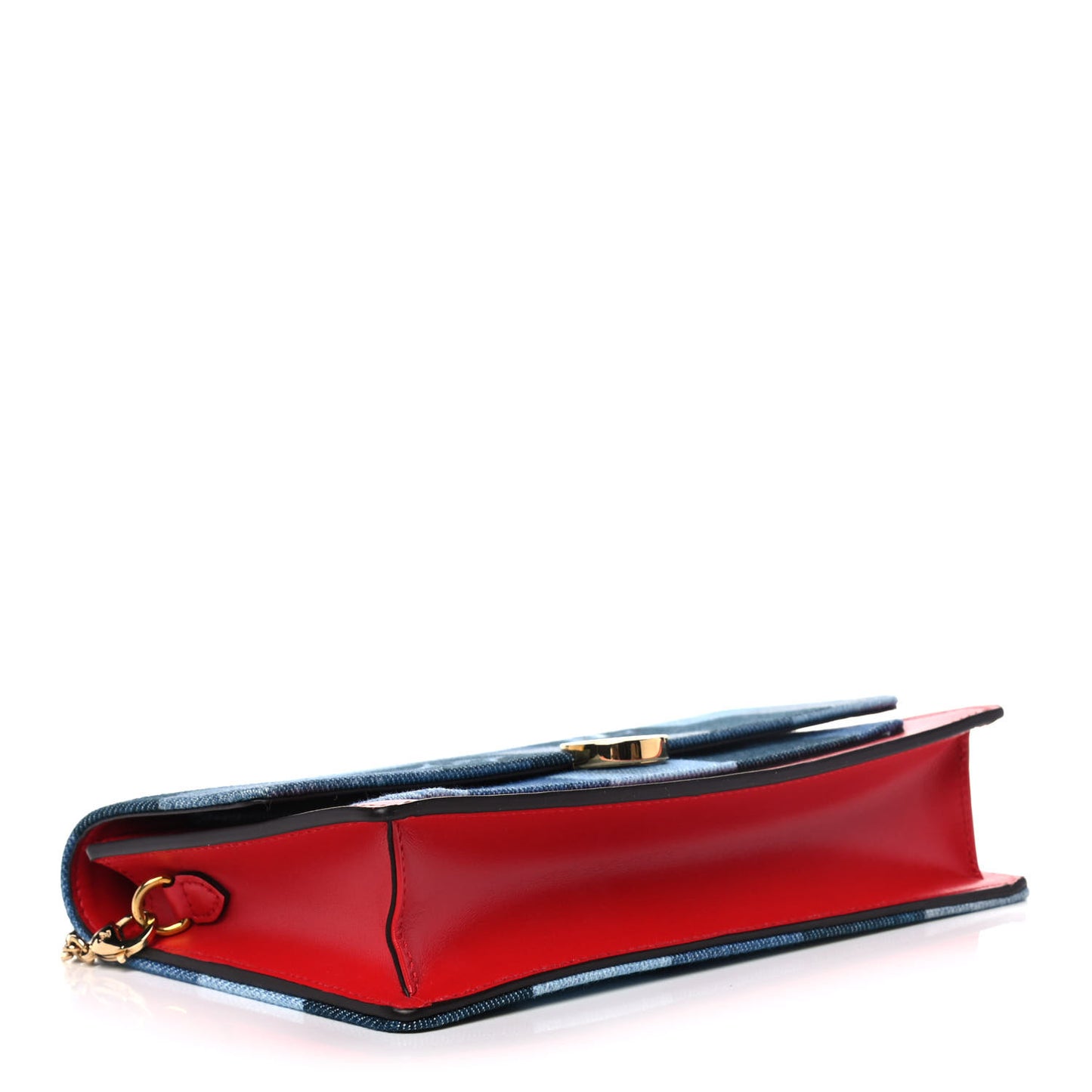 Denim Damier Monogram Patchwork Flore Chain Wallet Blue Rouge