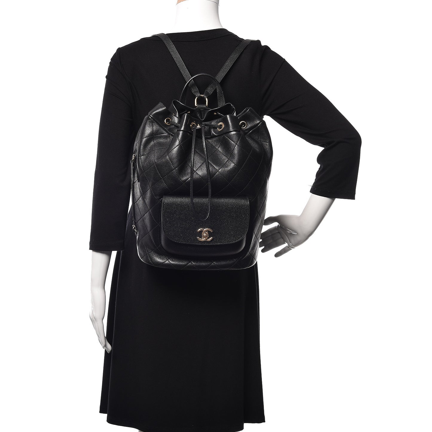 Sheepskin Caviar Quilted Daily Round Backpack Black