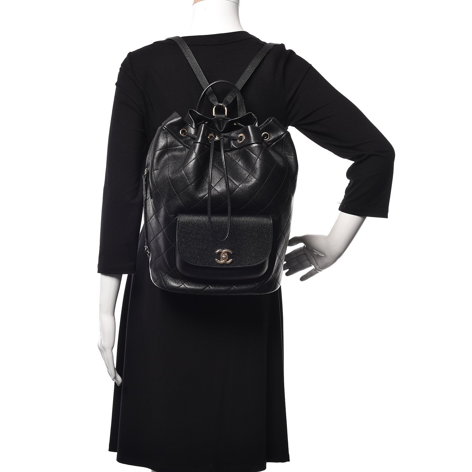 Chanel Sheepskin Caviar Quilted Daily Round Backpack Black 2 of 13