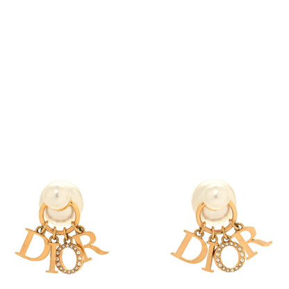Christian Dior Metal Pearl Crystal Tribales Earrings Gold White 1 of 5