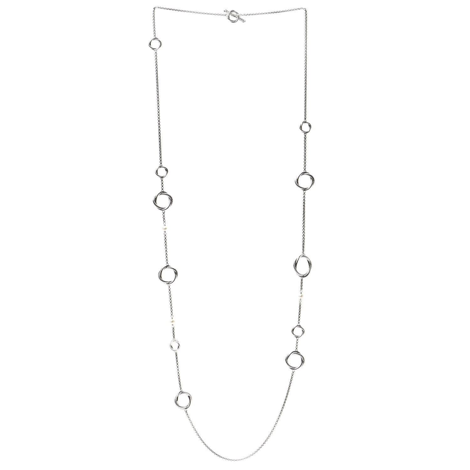 David Yurman Sterling Silver Pearl Infinity Station Chain Necklace 44 in 3 of 5