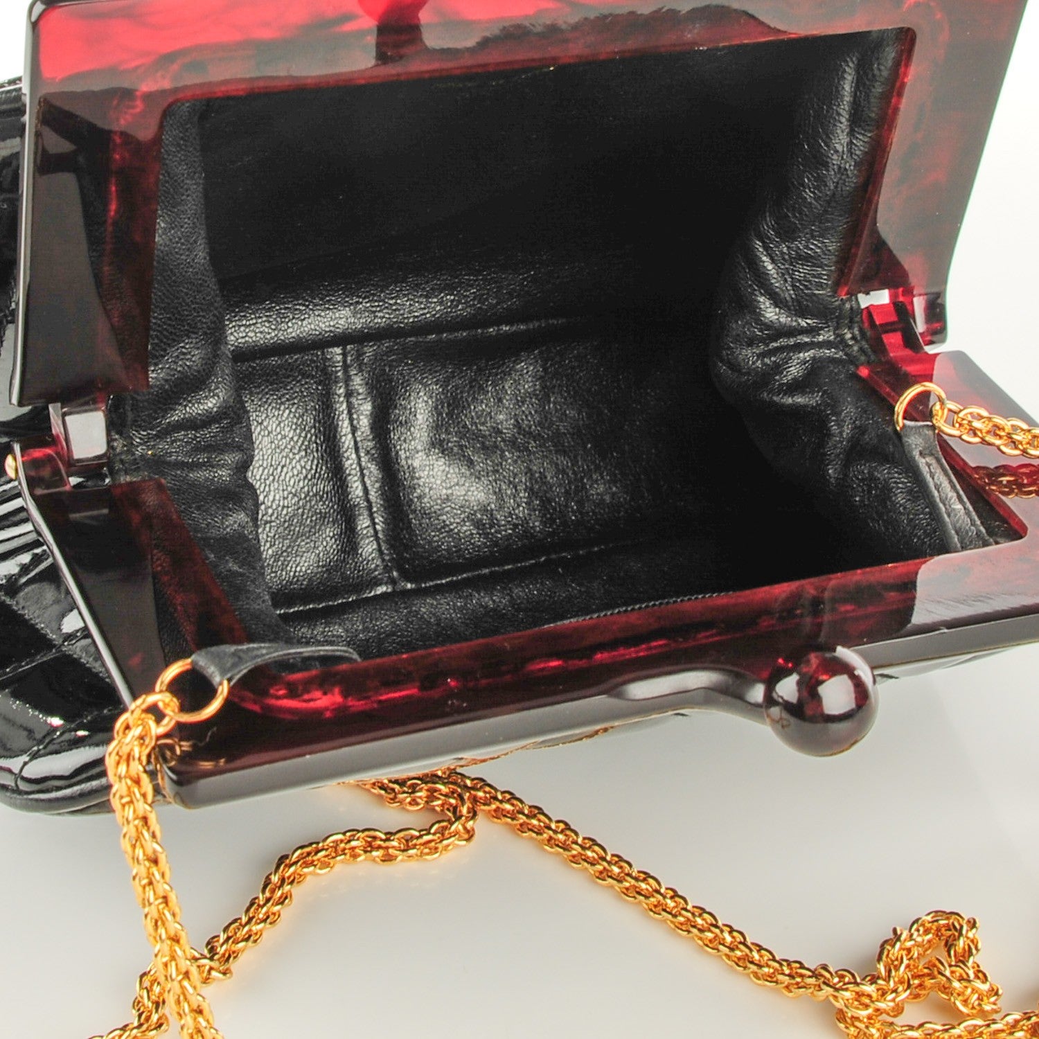 Chanel Patent Quilted Bijoux Chain Kiss Lock Frame Evening Bag Black 5 of 7
