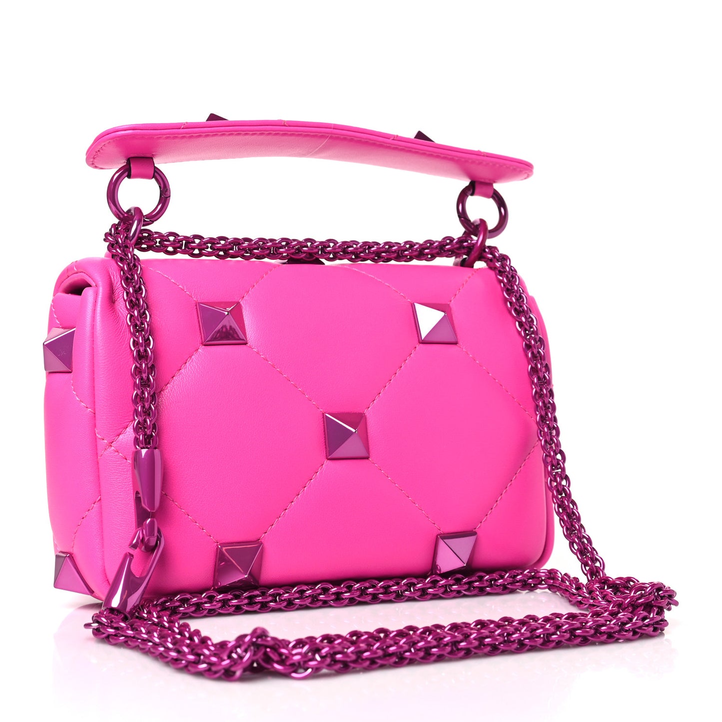 Nappa Lacquer Monochrome Small Roman Stud Shoulder Bag Pink PP