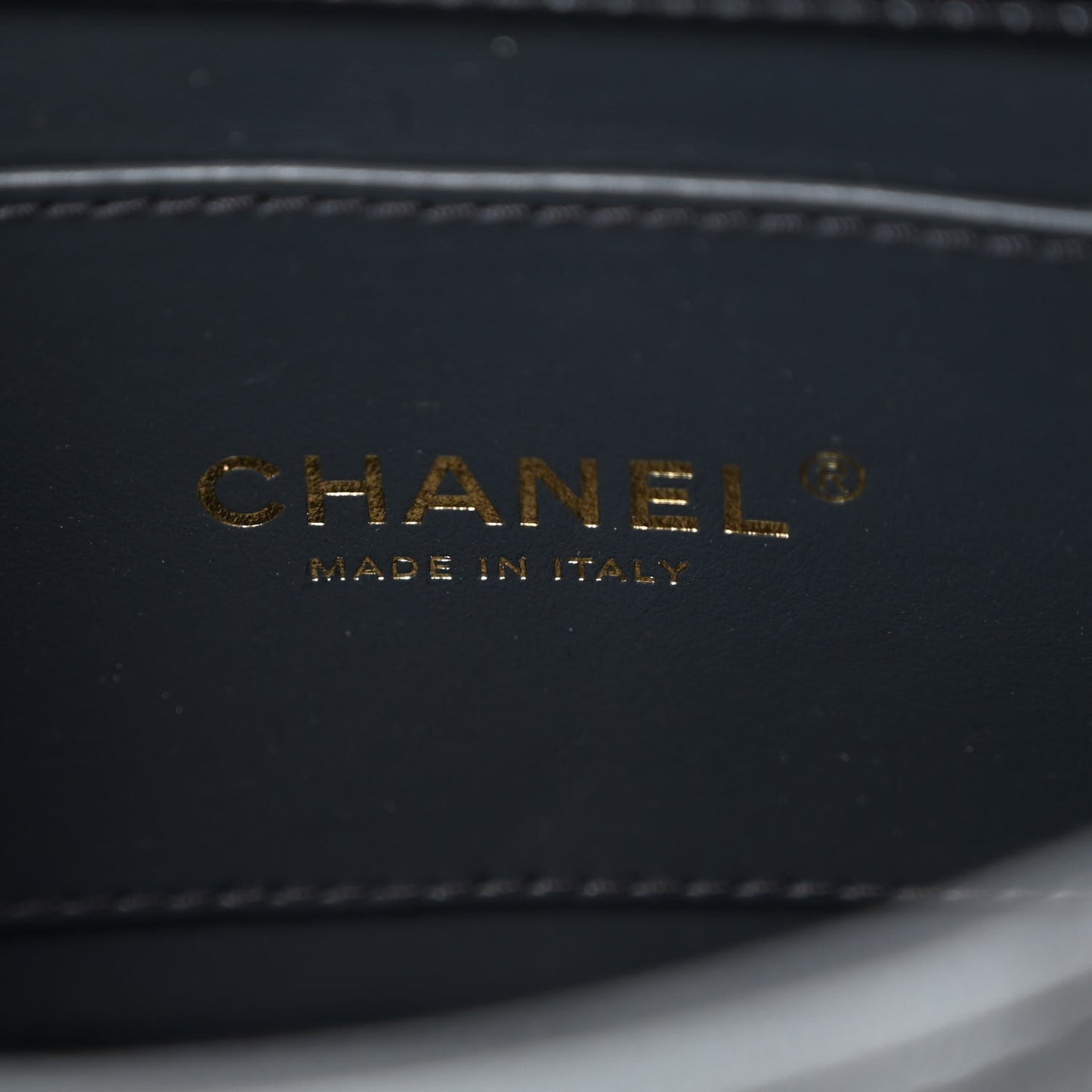 Metallic Lambskin Quilted Logo Charm Chain Flap Grey