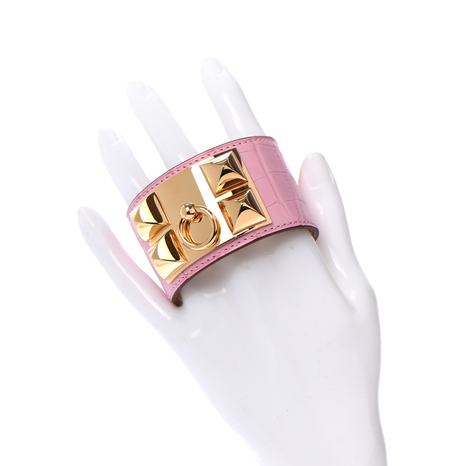 Hermes Matte Alligator Collier De Chien CDC Bracelet T2 5P Pink 2 of 5