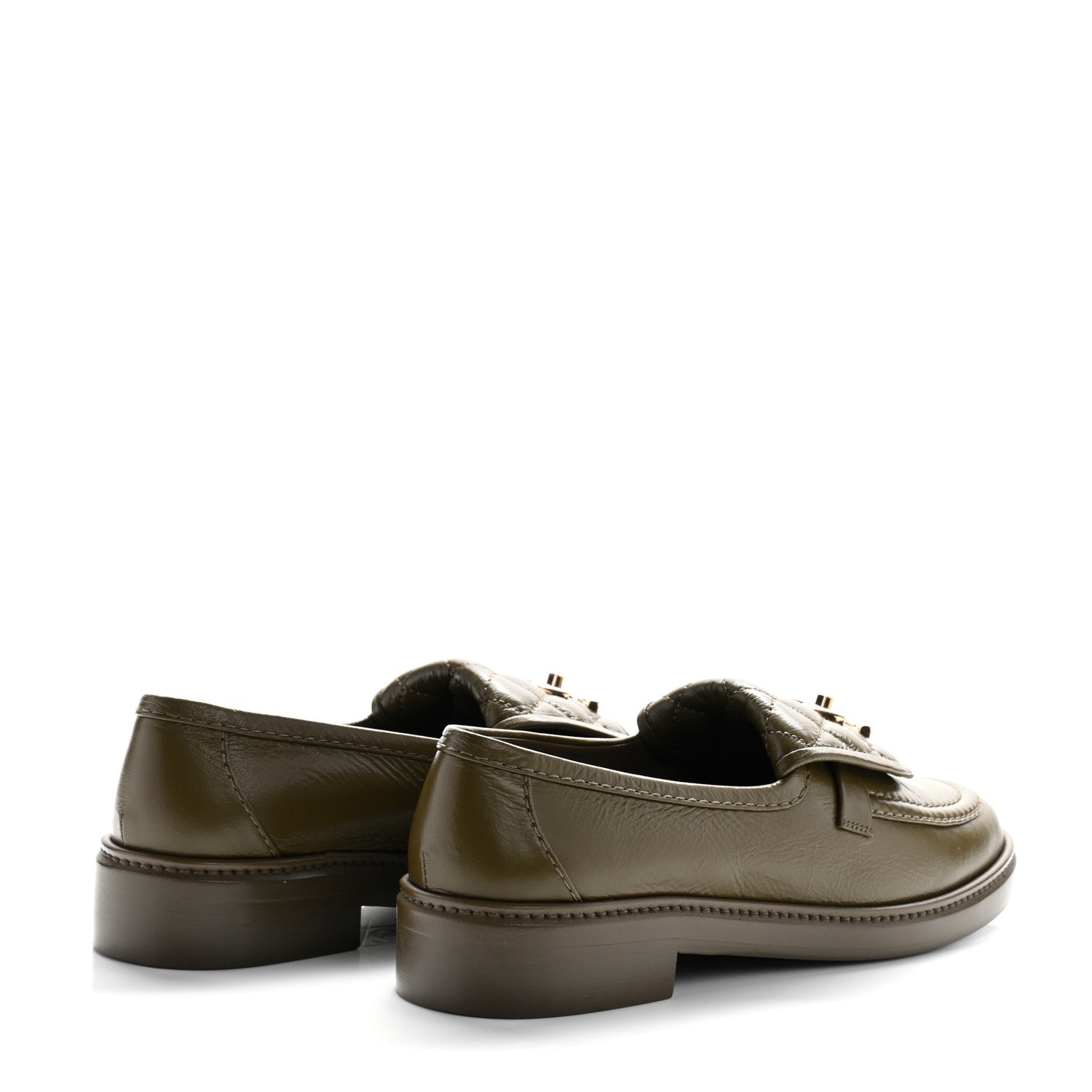 Chanel Crumpled Lambskin Quilted CC Turnlock Moccasins 37 Khaki 5 of 9