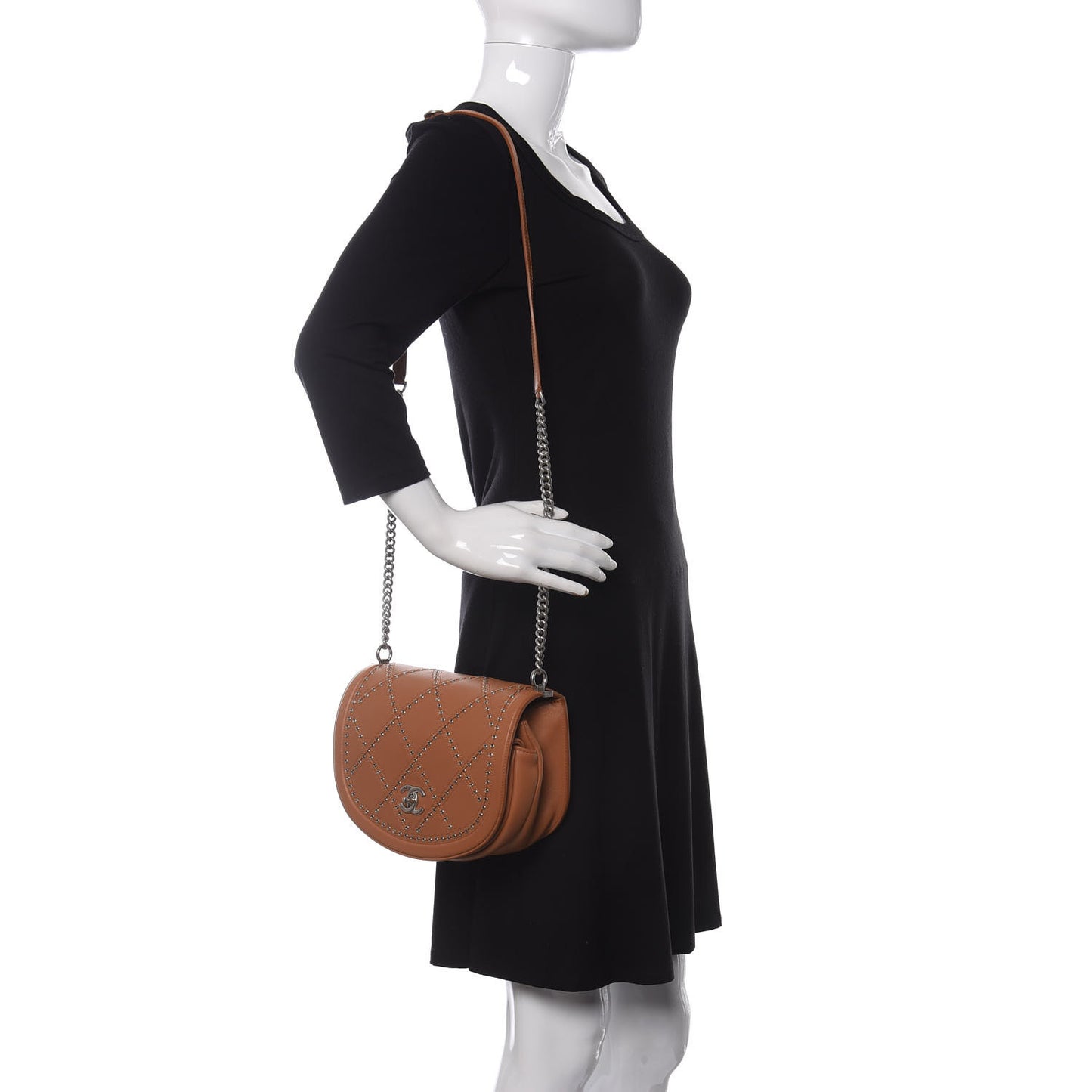 Calfskin Coco Eyelets Small Flap Bag Camel