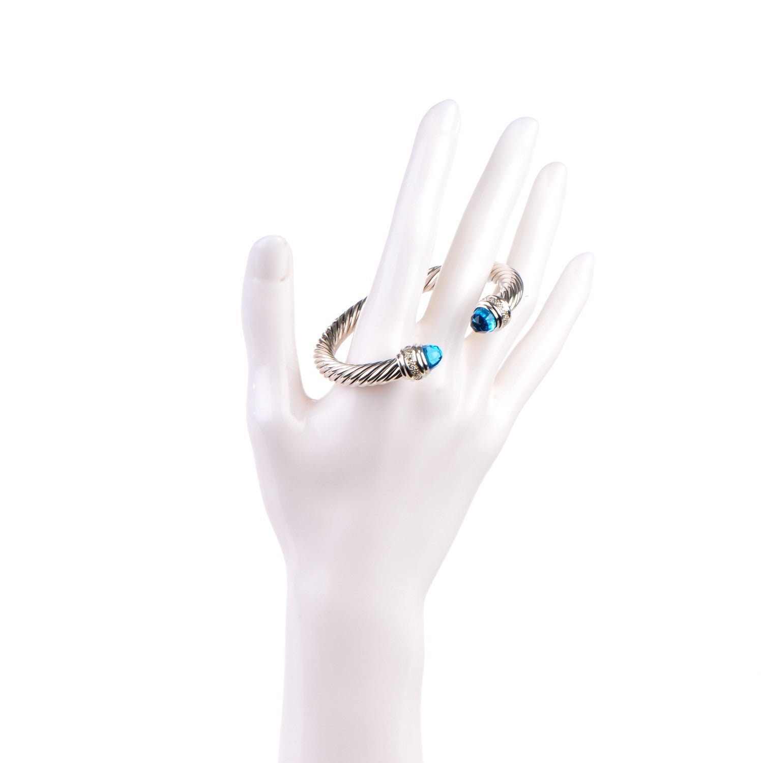 David Yurman Sterling Silver Blue Topaz Diamond 7mm Cable Classics Bracelet 2 of 5