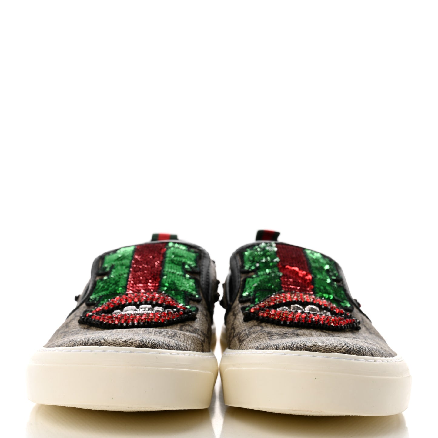 GG Supreme Monogram Embellished Womens Slip On Sneakers 37 Beige Brown