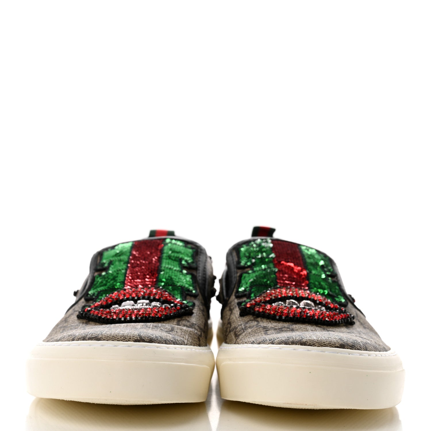 Gucci GG Supreme Monogram Embellished Womens Slip On Sneakers 37 Beige Brown 2 of 8