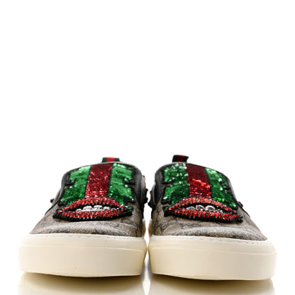 Gucci GG Supreme Monogram Embellished Womens Slip On Sneakers 37 Beige Brown 2 of 8