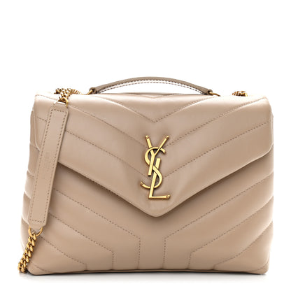 Saint Laurent Calfskin Y Quilted Monogram Small Loulou Chain Satchel Dark Beige 1 of 10