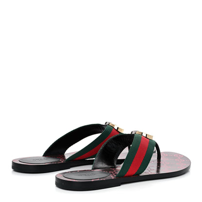 Gucci Nylon Calfskin Web GG Monogram Womens Thong Sandals 40 Green Red Cocoa 4 of 9