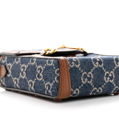 Gucci New Denim GG Monogram Dollar Calfskin Mini Horsebit 1955 Crossbody Bag Blue Tea Cuir Epilog 9 of 11
