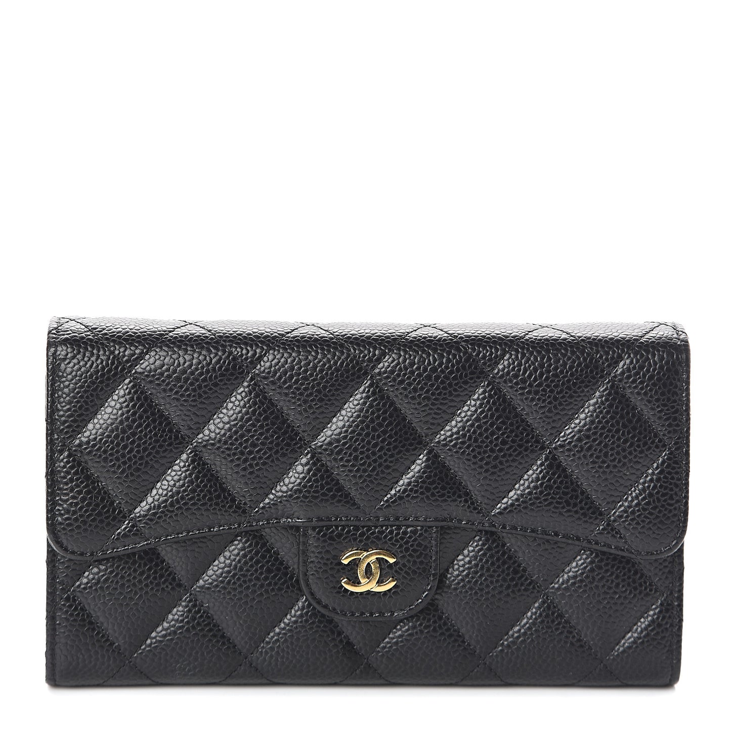 Caviar Quilted Long Flap Wallet Black